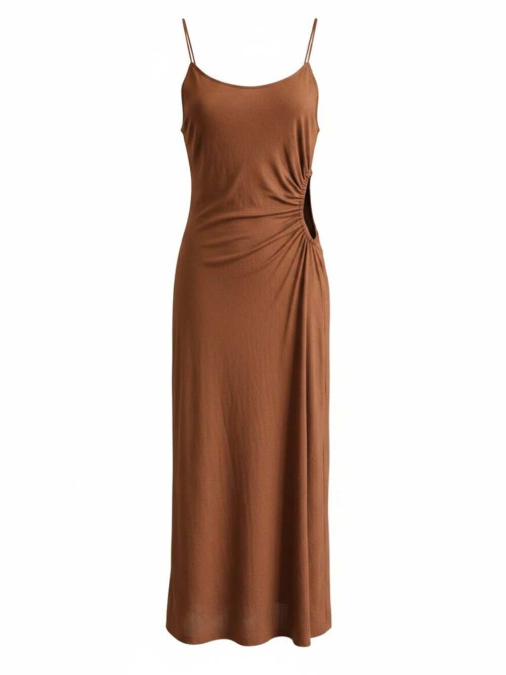 Zara Linen Ruched Cutout Maxi Dress Terracotta Vacation Summer Sultry Size L